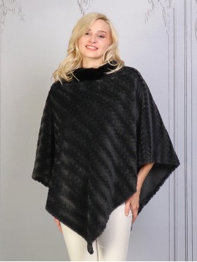 Soft Faux Fur Poncho W/ Weave Pattern 